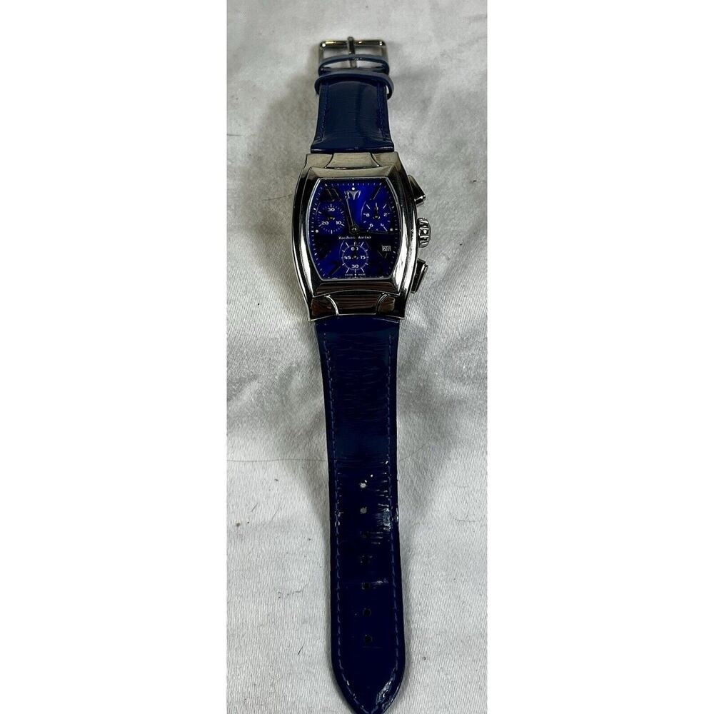 TechnoMarine Chronograph Blue Watch Technosquare TS29419 Blue Leather Band w Box - Picture 8 of 16